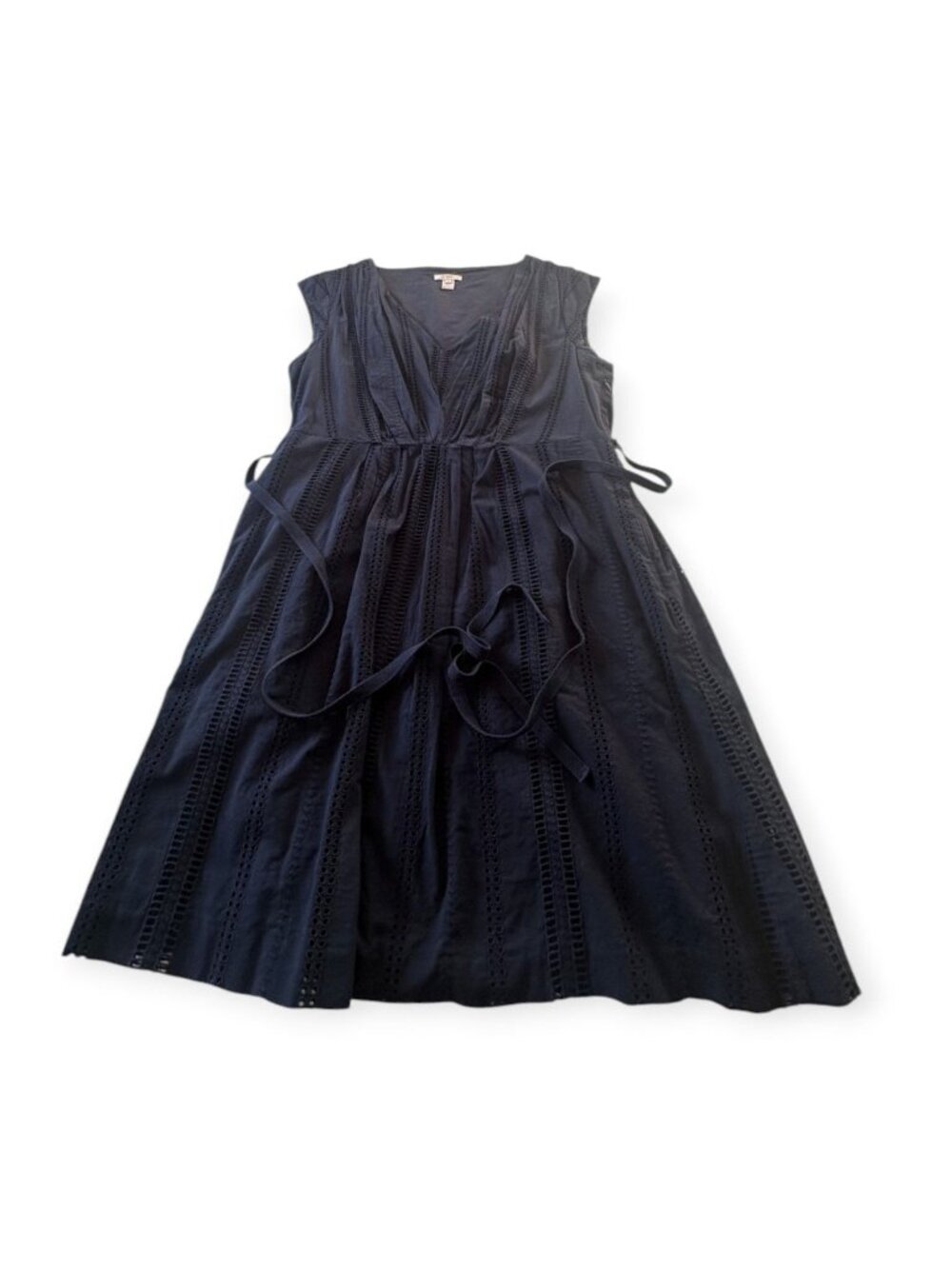 J.Crew Shelby Eyelet Dress Deep Navy Blue Size 12 V-Neck Cap Sleeve A-Line - Picture 5 of 16
